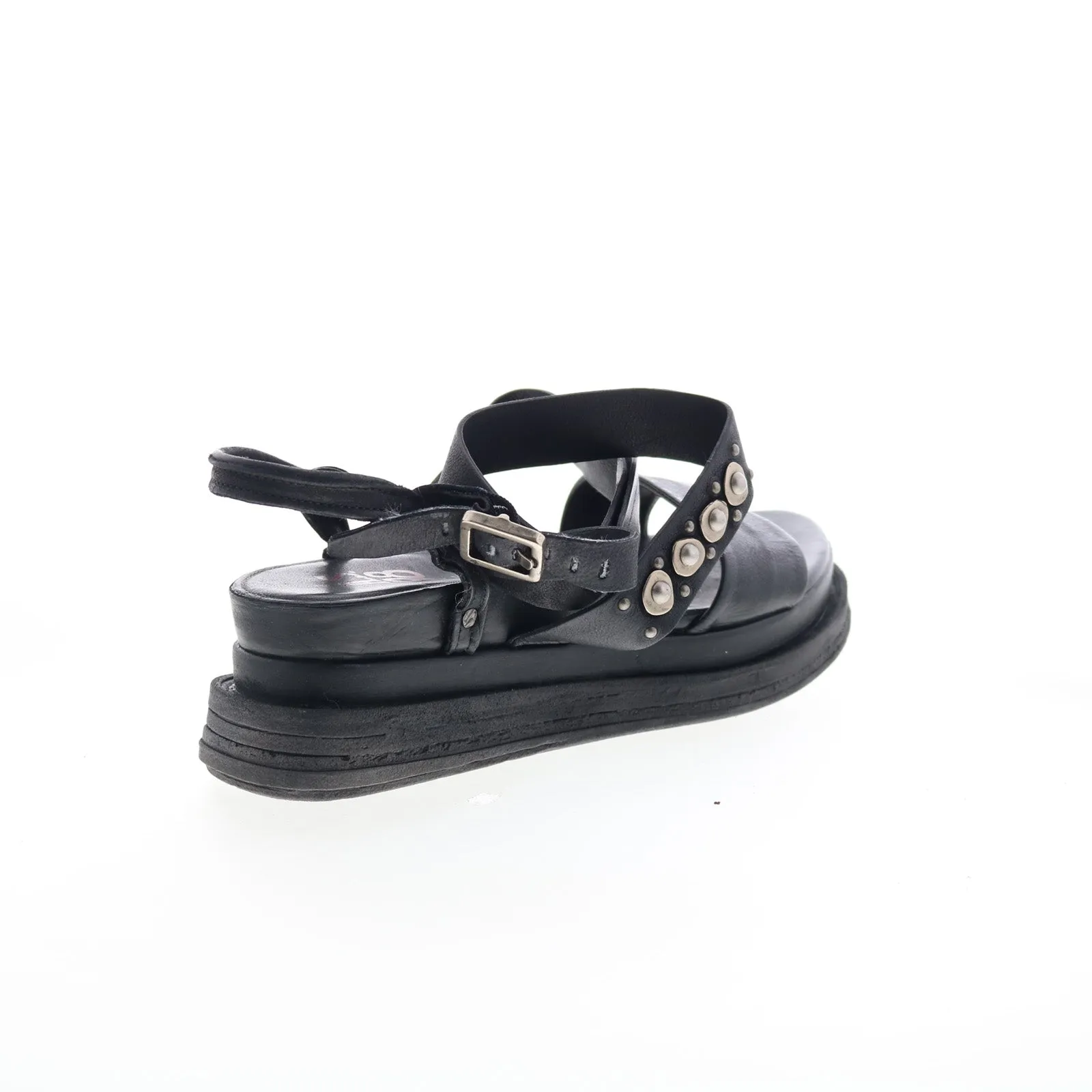 A.S. 98 Larkie Womens Black Leather Hook & Loop Platform Sandals Shoes