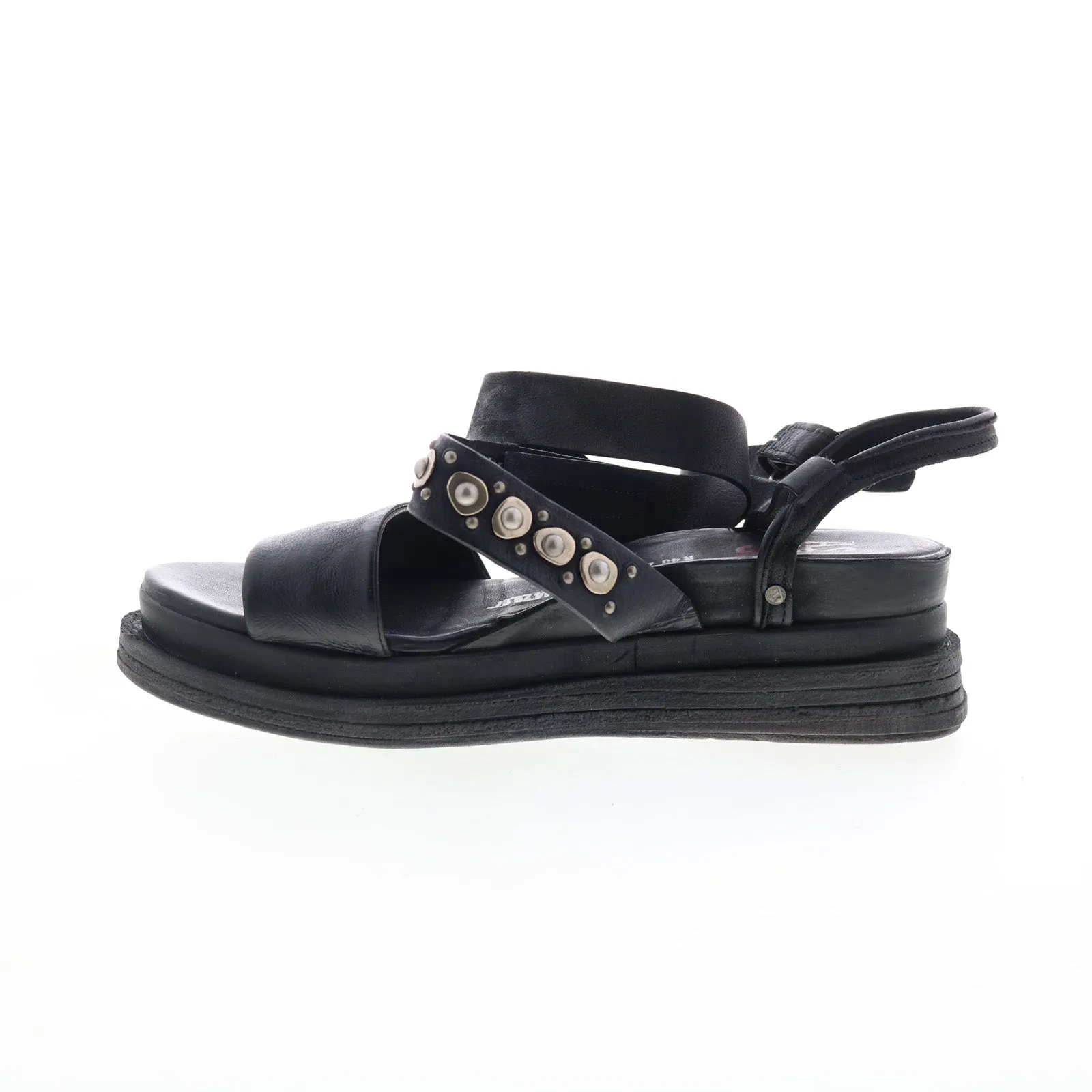 A.S. 98 Larkie Womens Black Leather Hook & Loop Platform Sandals Shoes