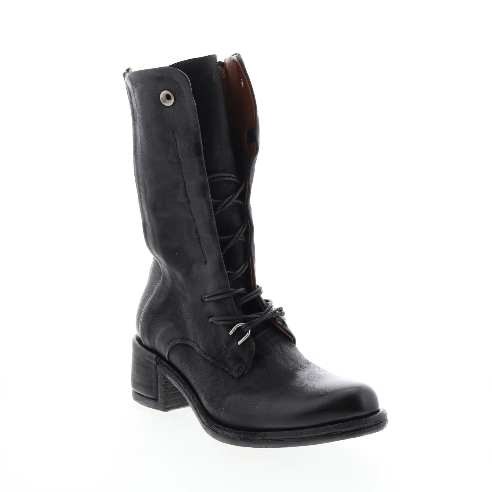 A.S.98 Opie 548213-201 Womens Black Leather Lace Up Casual Dress Boots