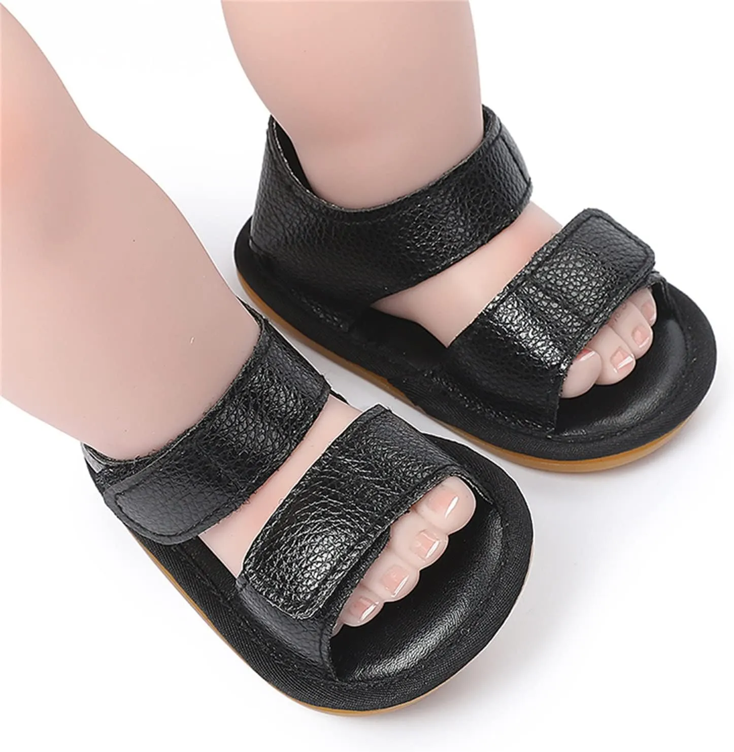 Baby Boys Girls Sandals Rubber Sole Outdoor First Walker Toddler Girls Boys PU Leather Double Buckle Shoes