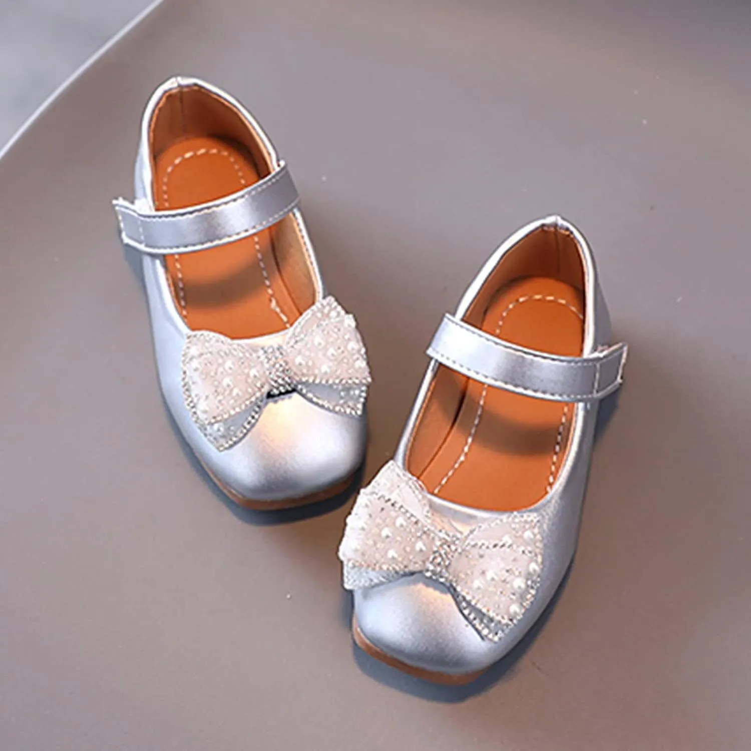 Baby Girl Shoes,Summer Autumn Fashion Girls Casual Shoes Bow Pearls Flat Bottom Dress Shoes Hook Loop Kawaii Shoes