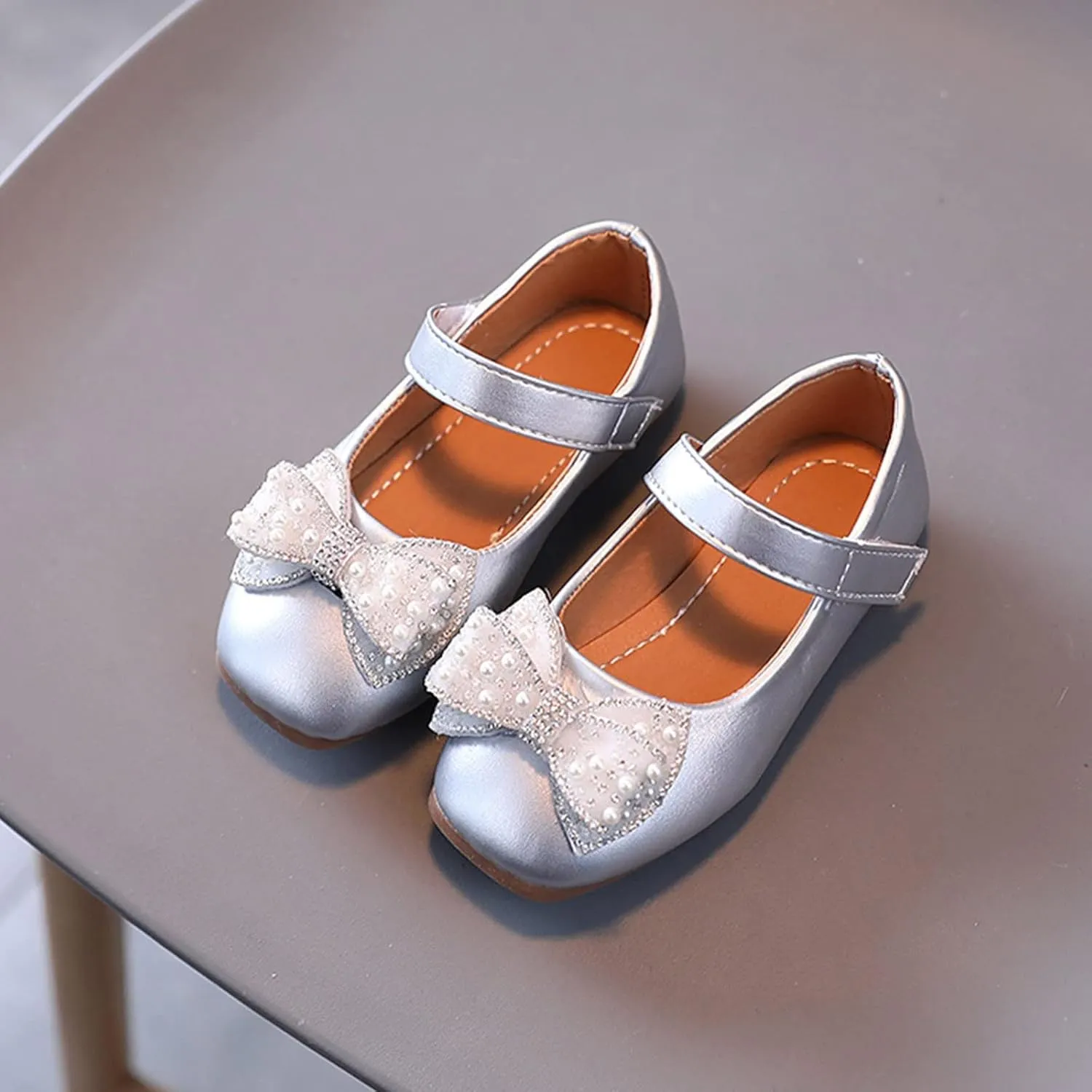 Baby Girl Shoes,Summer Autumn Fashion Girls Casual Shoes Bow Pearls Flat Bottom Dress Shoes Hook Loop Kawaii Shoes