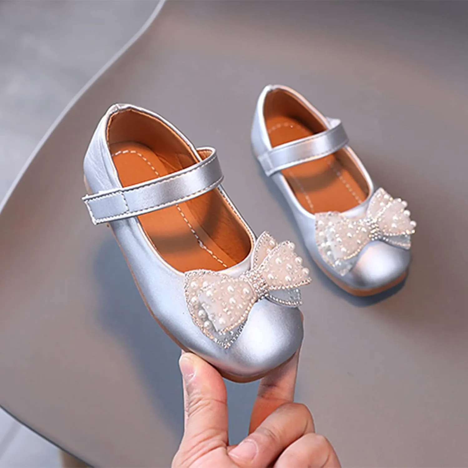 Baby Girl Shoes,Summer Autumn Fashion Girls Casual Shoes Bow Pearls Flat Bottom Dress Shoes Hook Loop Kawaii Shoes