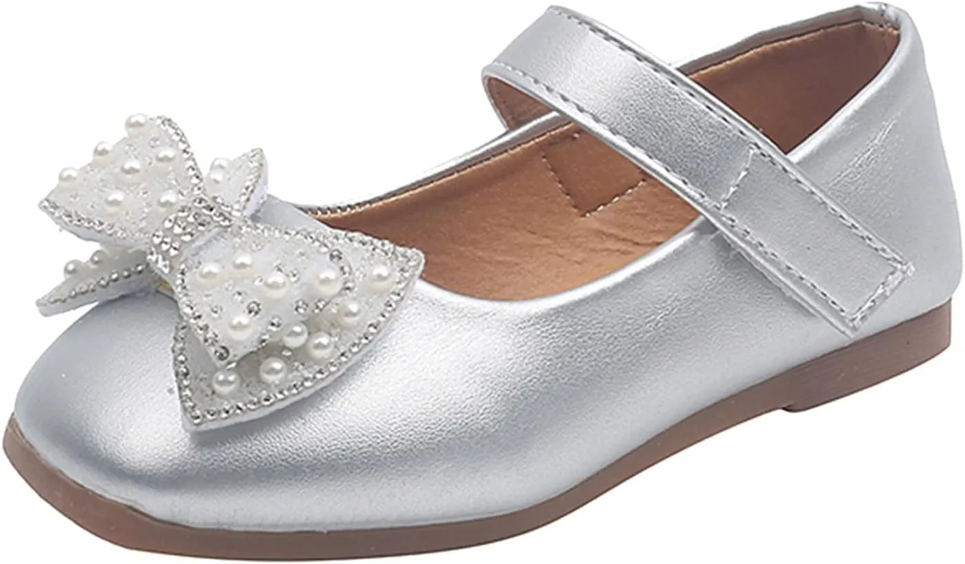 Baby Girl Shoes,Summer Autumn Fashion Girls Casual Shoes Bow Pearls Flat Bottom Dress Shoes Hook Loop Kawaii Shoes