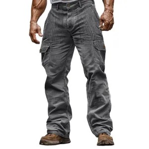 BACKWOODS | Men's Solid Color Corduroy Multi-Pocket Cargo Straight Pants