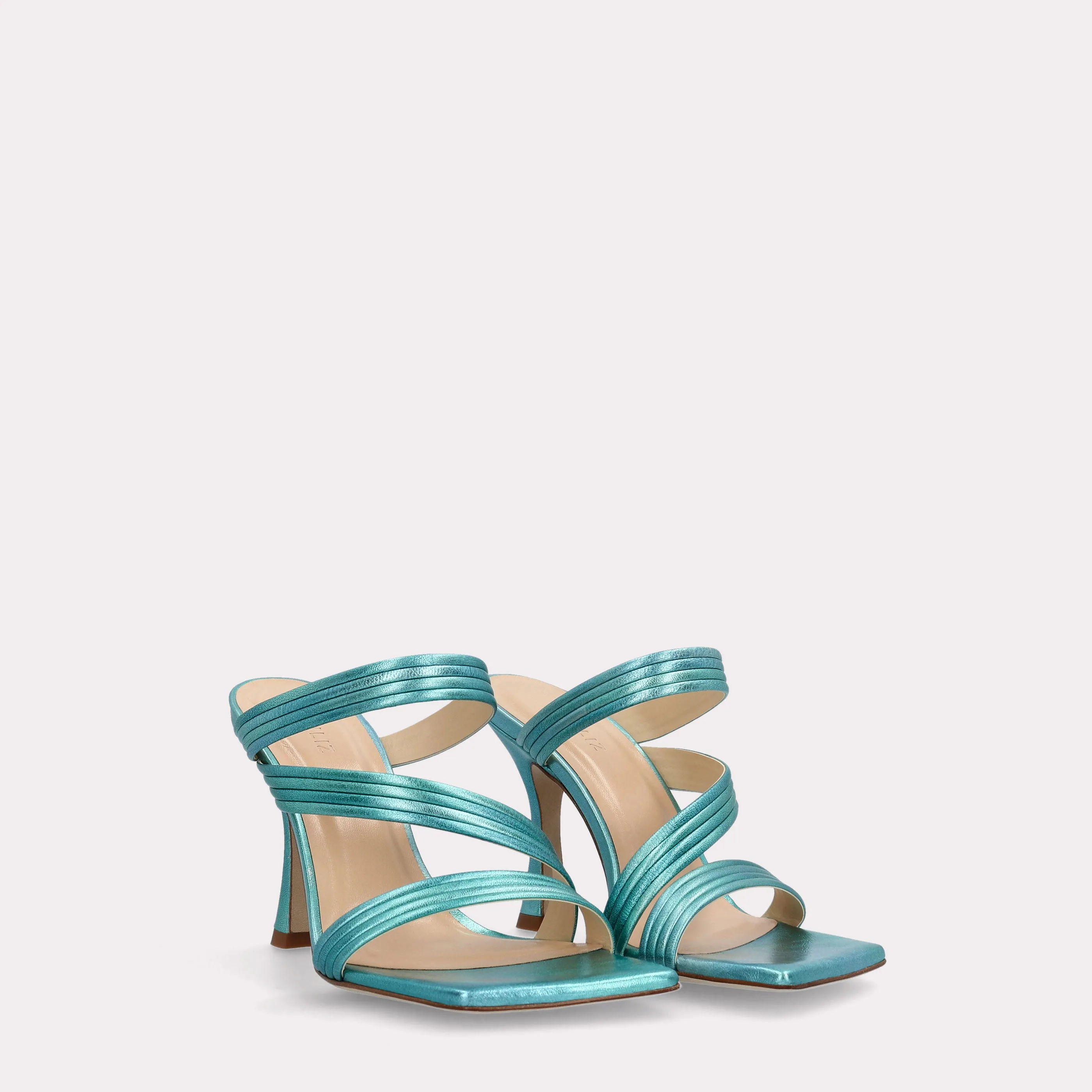 BETTY 13 METALLIC TURQUOISE LEATHER SANDALS