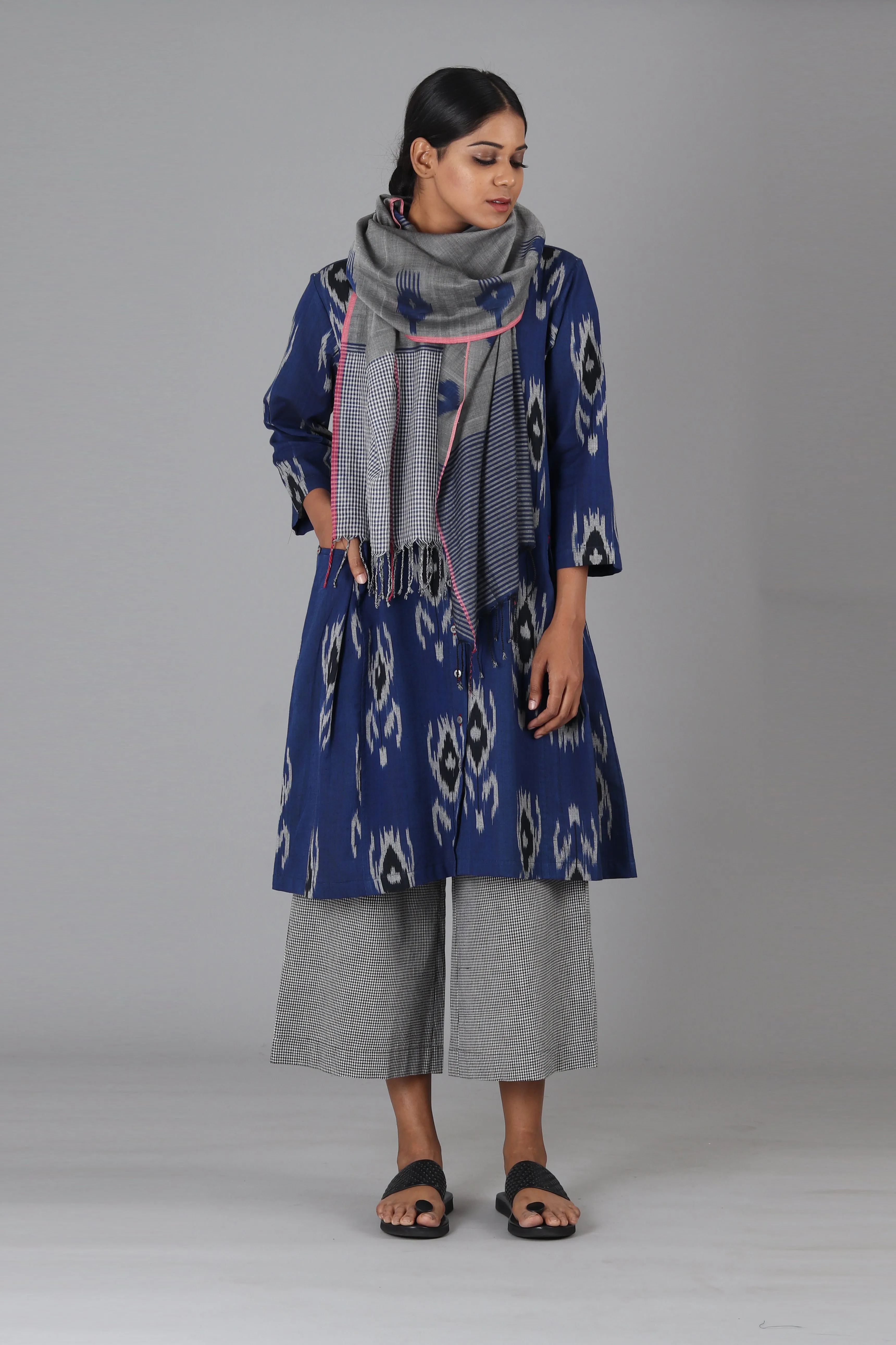 Blue Black Tulip Short Kurta