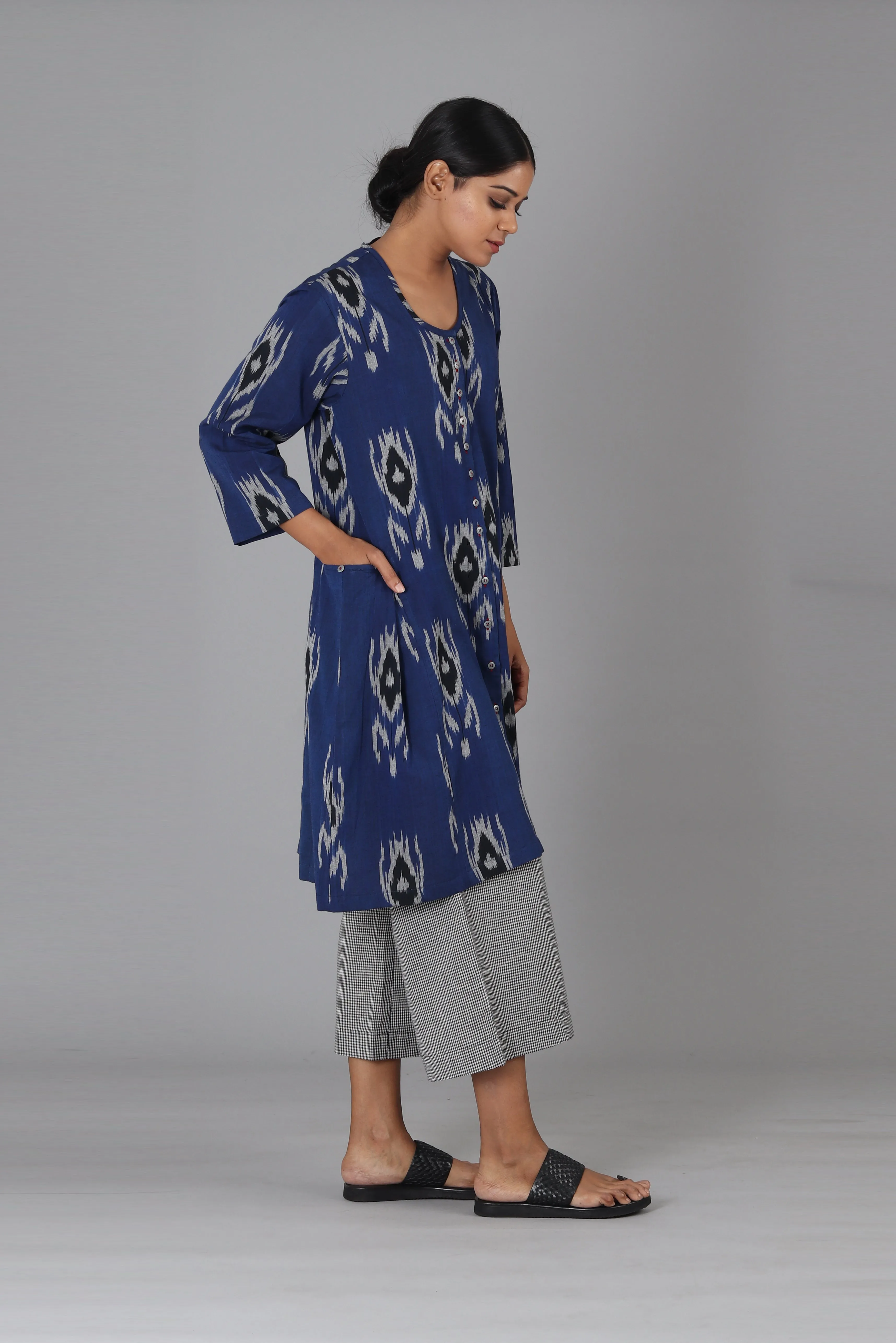 Blue Black Tulip Short Kurta