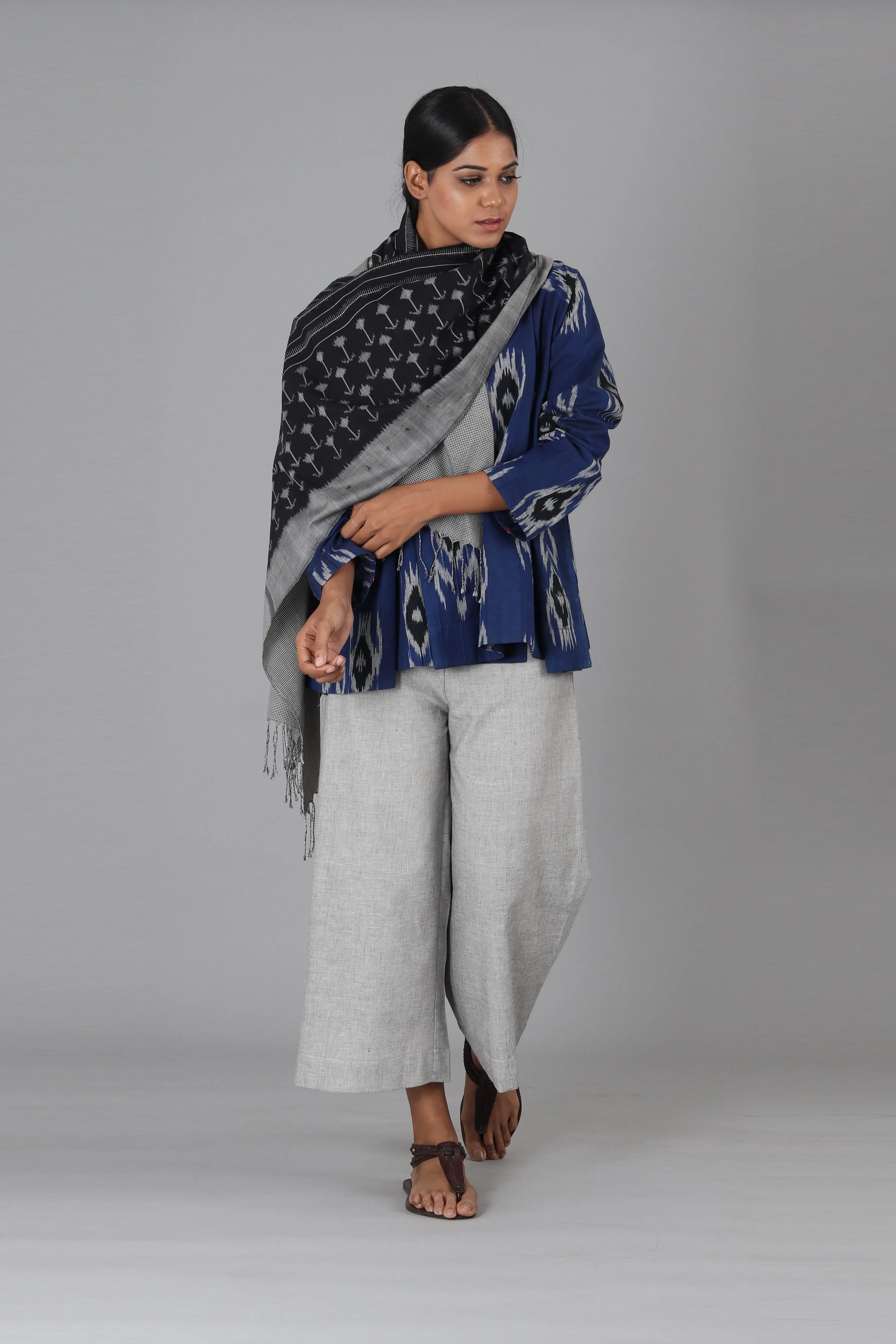 Blue Black Tulip Wrap Top