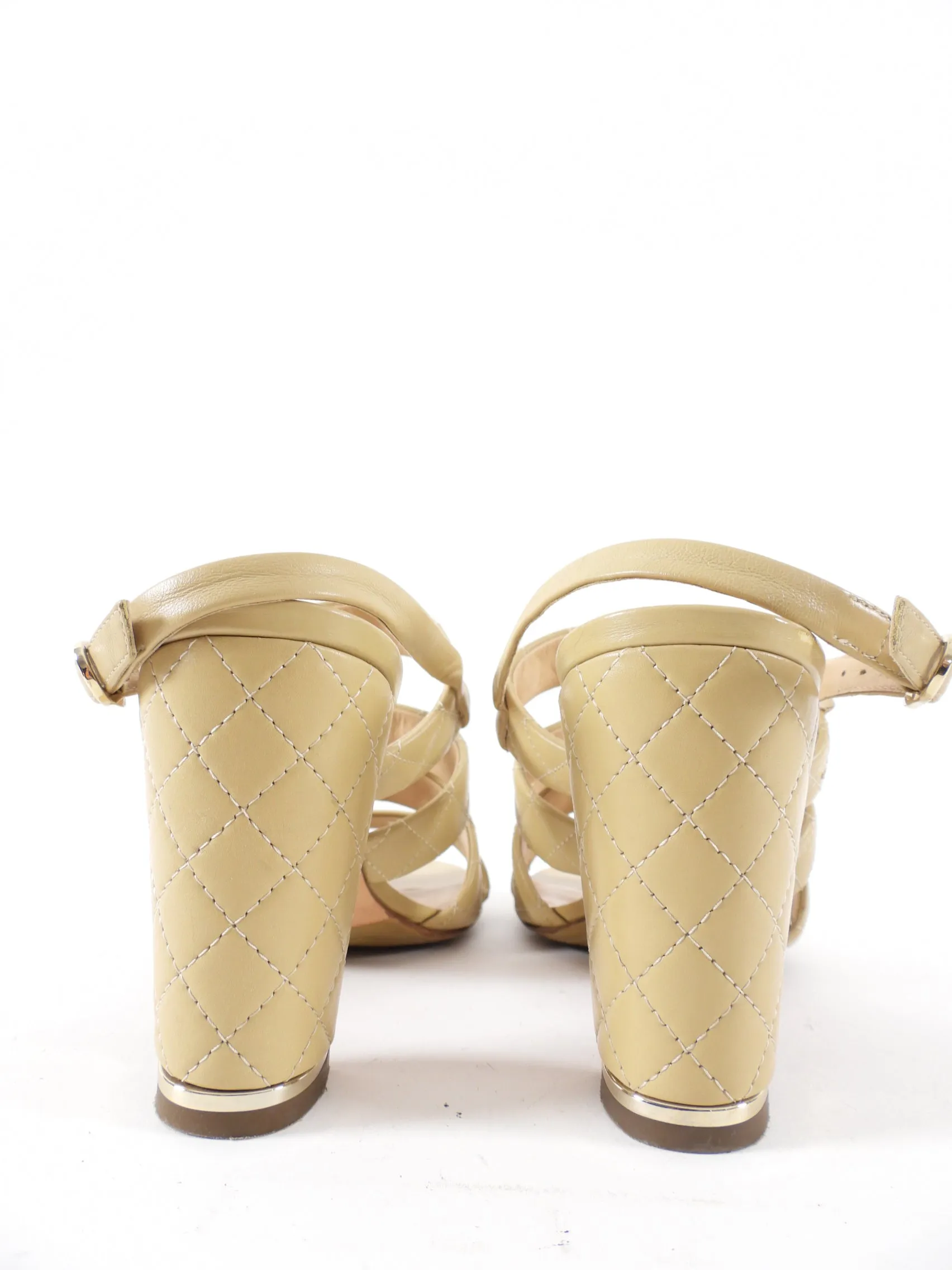 Chanel Beige Quilted Leather Block Heel Sandals - 40
