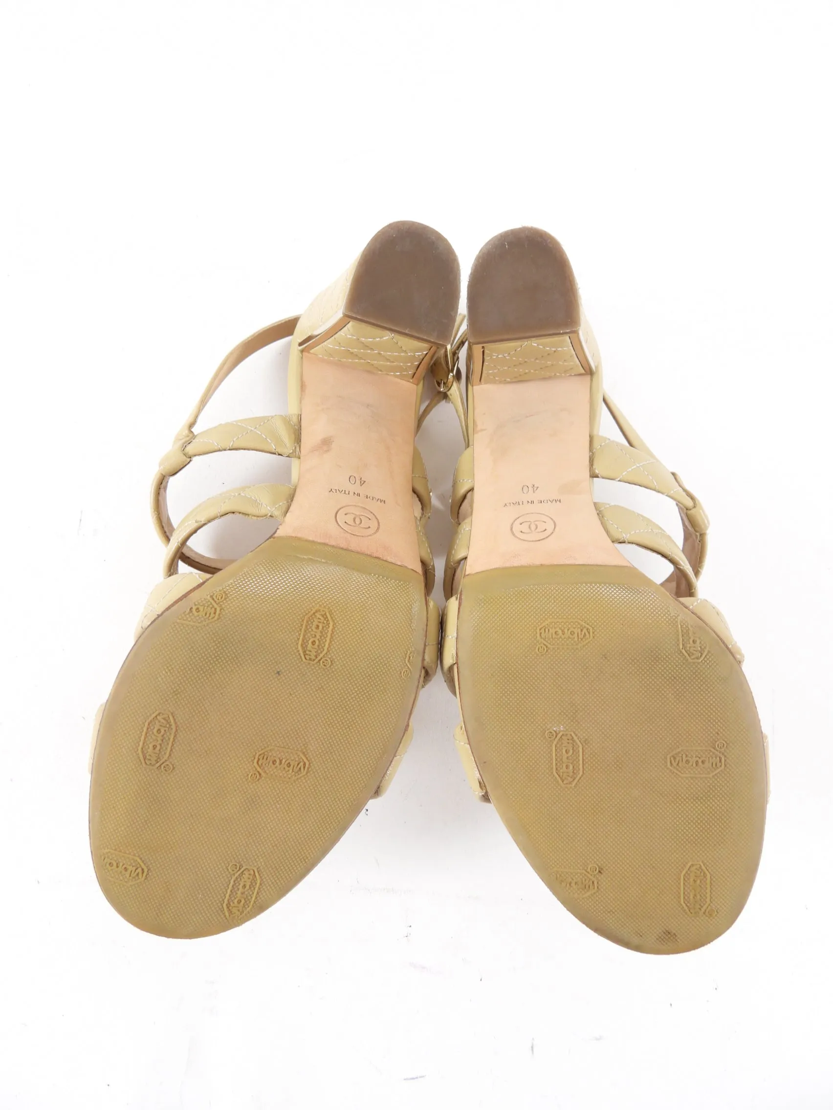 Chanel Beige Quilted Leather Block Heel Sandals - 40
