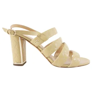 Chanel Beige Quilted Leather Block Heel Sandals - 40