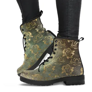 Combat Boots - Rugged Look Roses & Lotus | Custom Shoes, Women's Boots, Vegan Shoes, Vegan Leather, Hippie Boots, 90s Boots, 2000s Boots