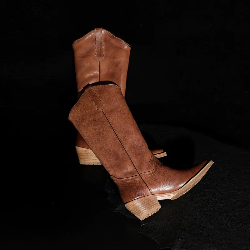Distressed Leather Cowboy Boots