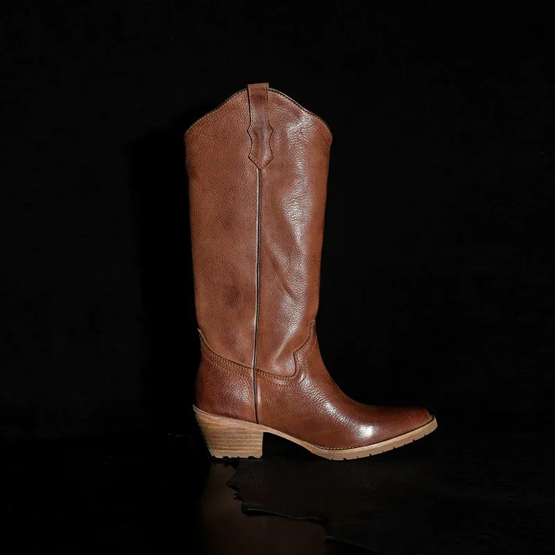 Distressed Leather Cowboy Boots