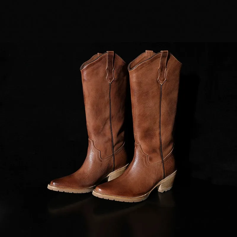 Distressed Leather Cowboy Boots