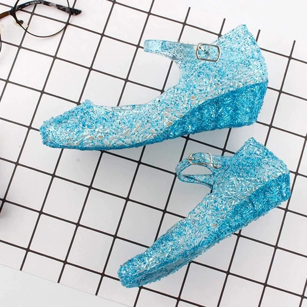 EnJoCho Princess Girls Sandals Dress Shoes for 3-12Years Toddler Kids Dance Party Cosplay Party Single Princess Shoes (Blue-03#B, 12Years)