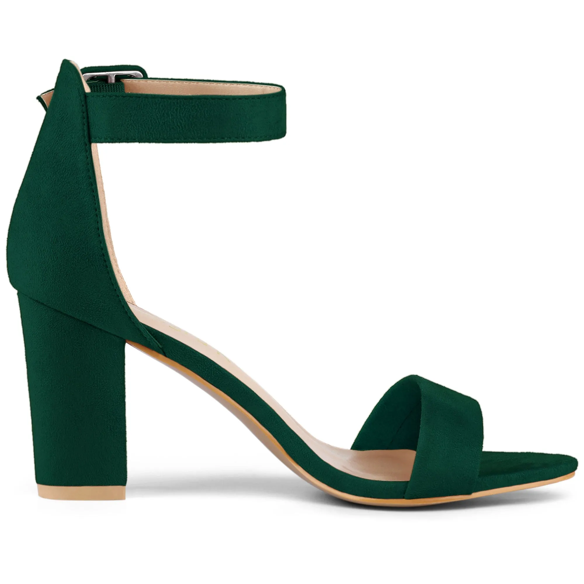 Faux Suede High Chunky Heel Buckle Ankle Strap Sandals