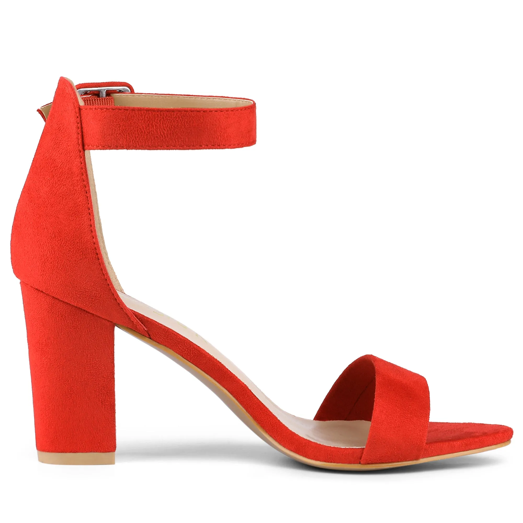 Faux Suede High Chunky Heel Buckle Ankle Strap Sandals