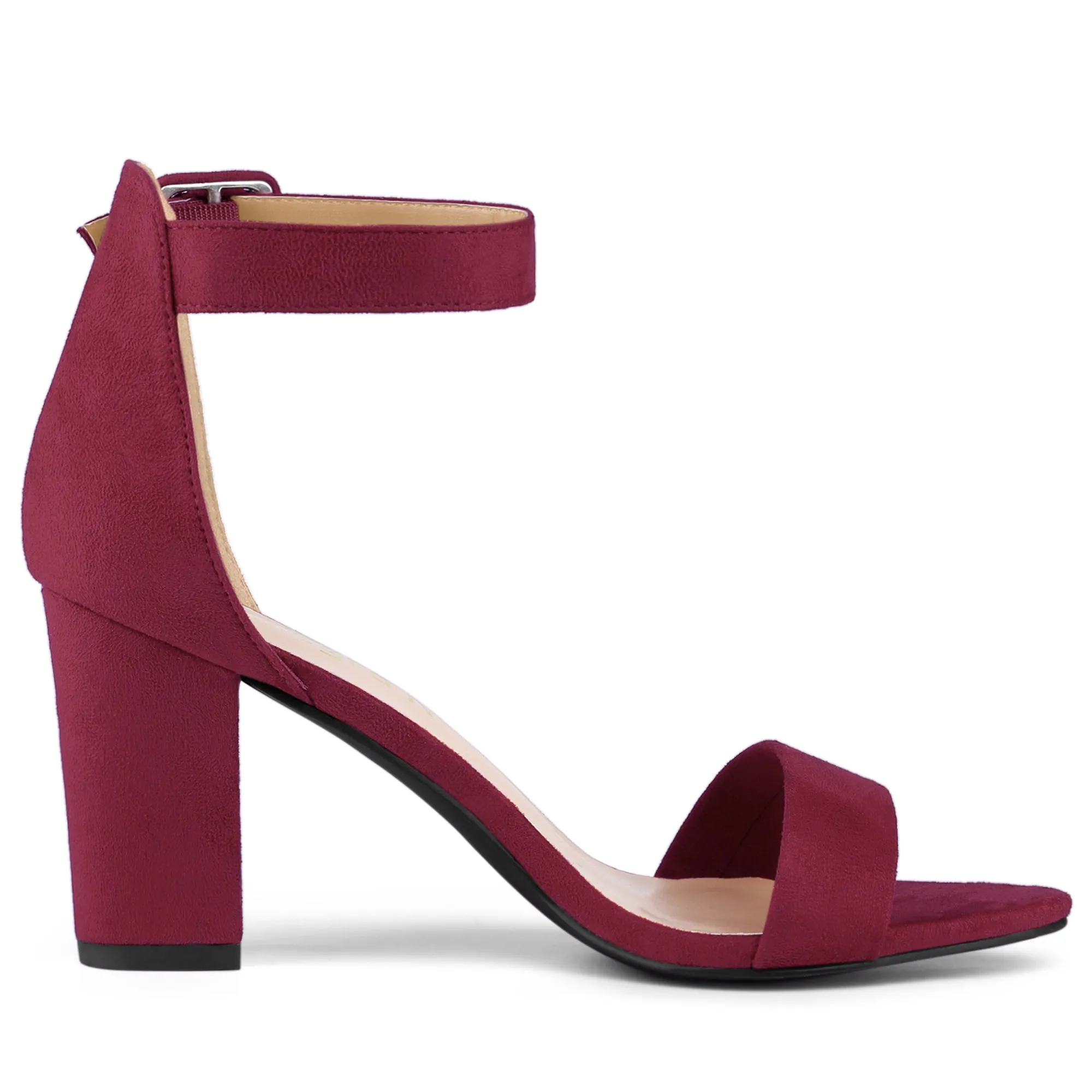 Faux Suede High Chunky Heel Buckle Ankle Strap Sandals