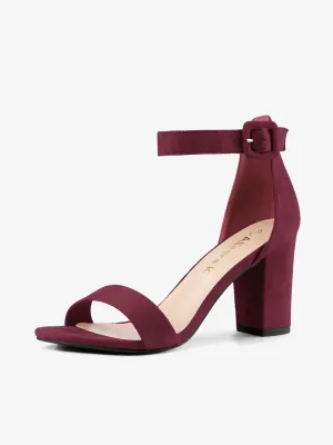 Faux Suede High Chunky Heel Buckle Ankle Strap Sandals