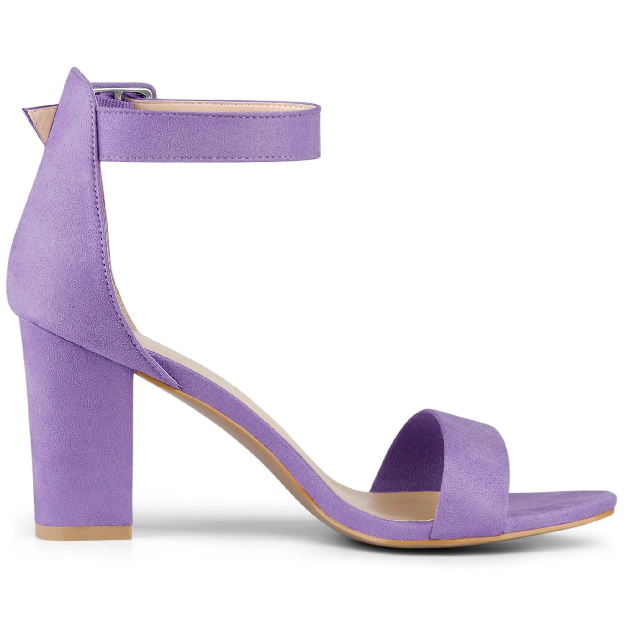 Faux Suede High Chunky Heel Buckle Ankle Strap Sandals