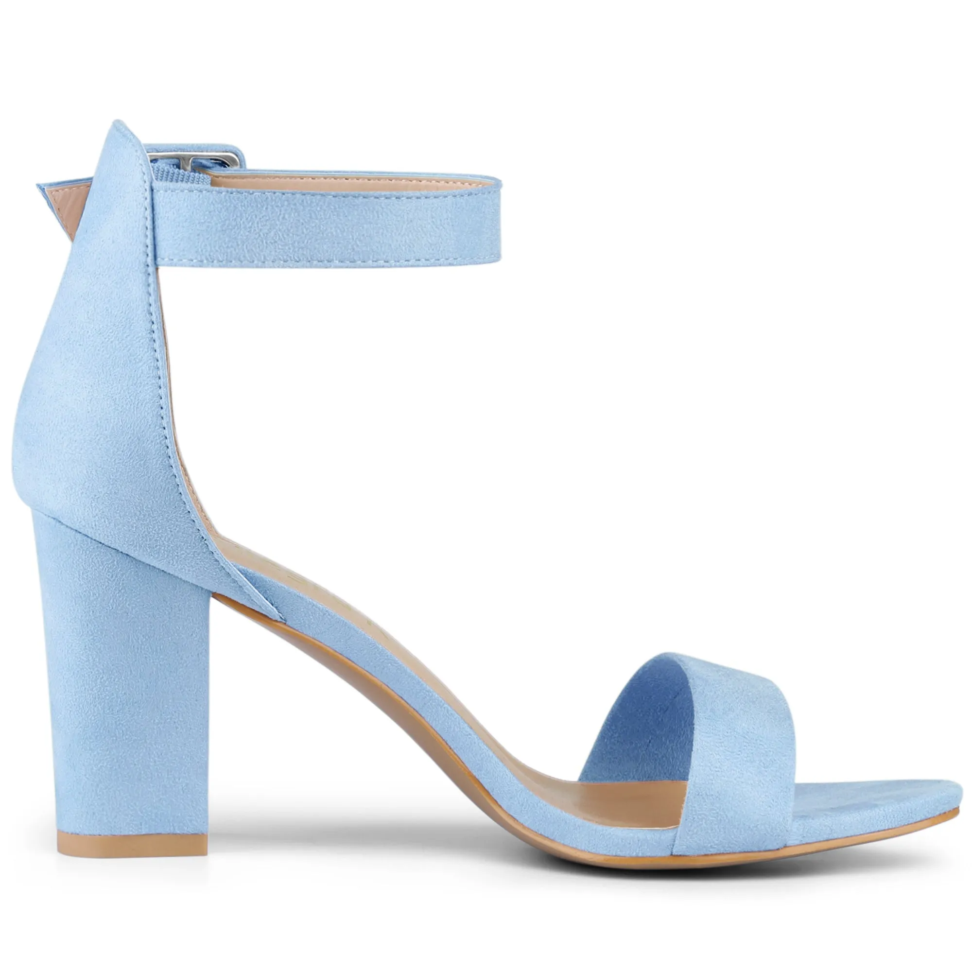 Faux Suede High Chunky Heel Buckle Ankle Strap Sandals