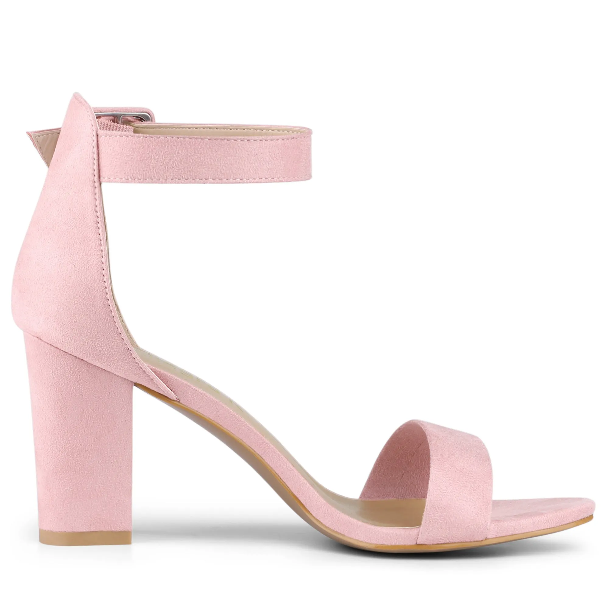 Faux Suede High Chunky Heel Buckle Ankle Strap Sandals