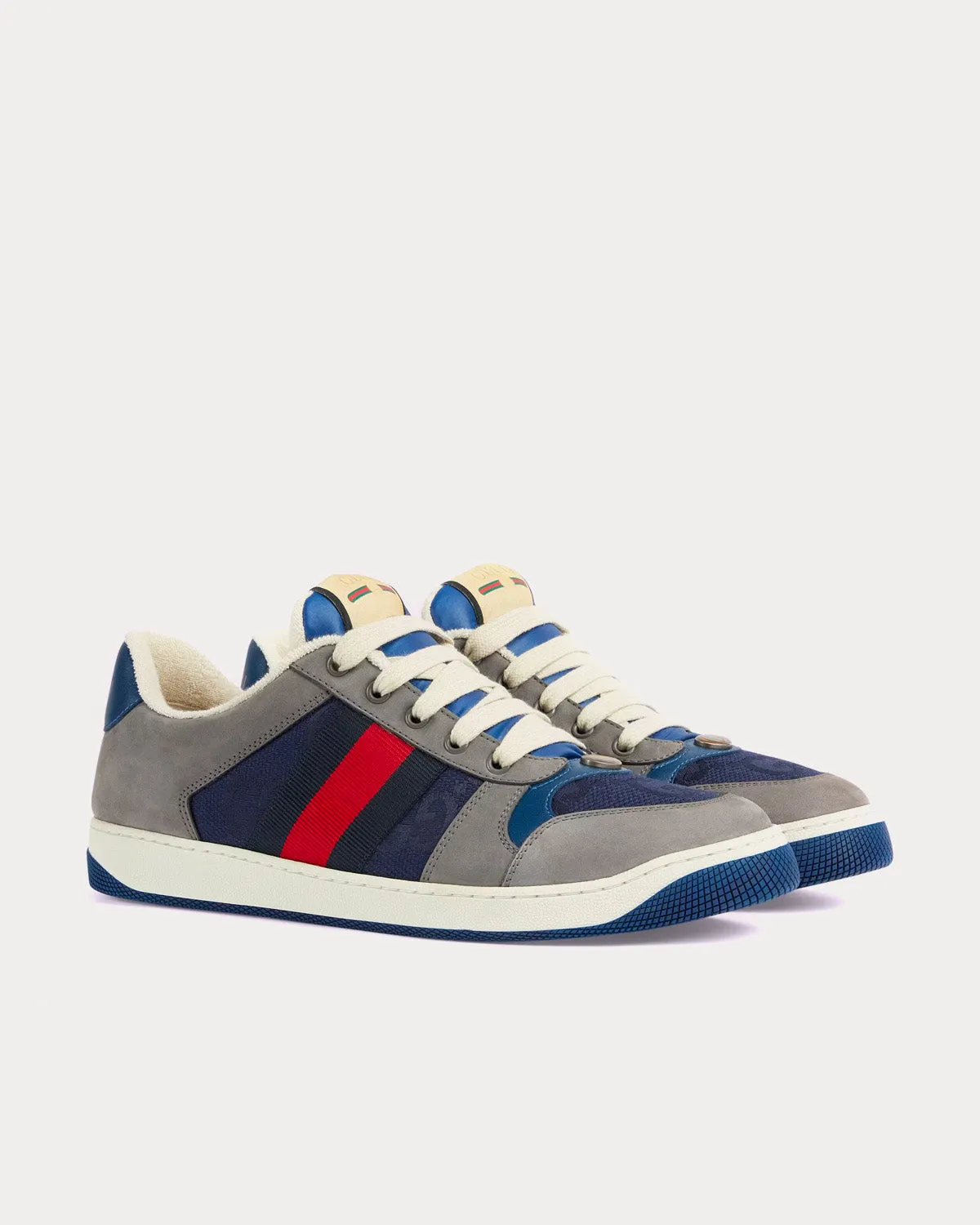 GG Screener Blue & Red Web Suede Grey Low Top Sneakers