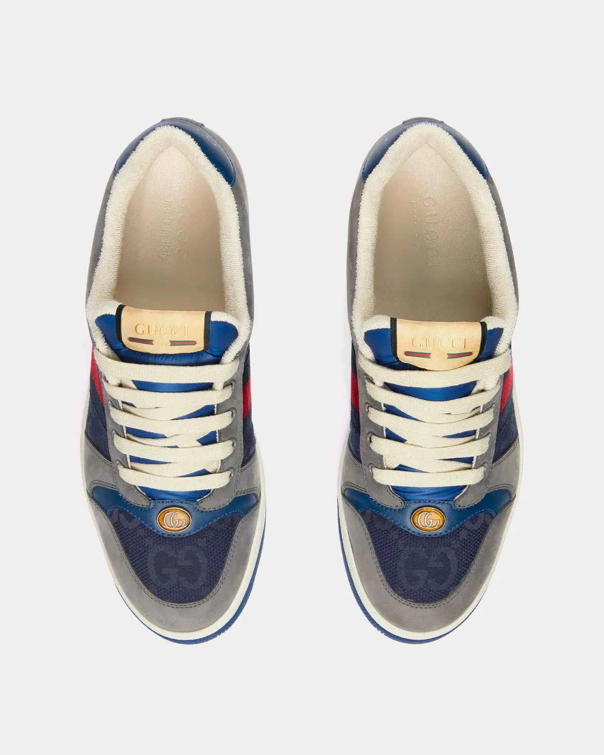 GG Screener Blue & Red Web Suede Grey Low Top Sneakers