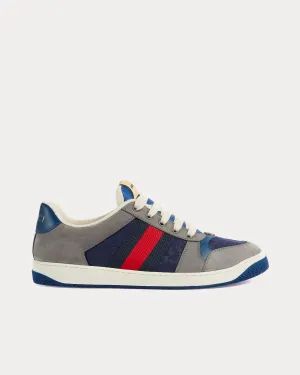GG Screener Blue & Red Web Suede Grey Low Top Sneakers