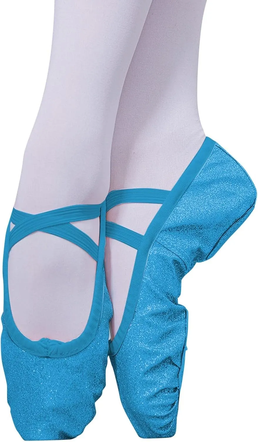 Girls Ballet Shoes Glitter Split-Sole Dance Slippers Toddler Kid Practice Flats Soft Lightweight with Elastic Laces
