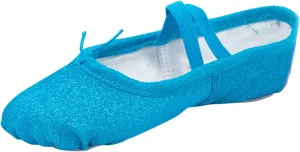 Girls Ballet Shoes Glitter Split-Sole Dance Slippers Toddler Kid Practice Flats Soft Lightweight with Elastic Laces