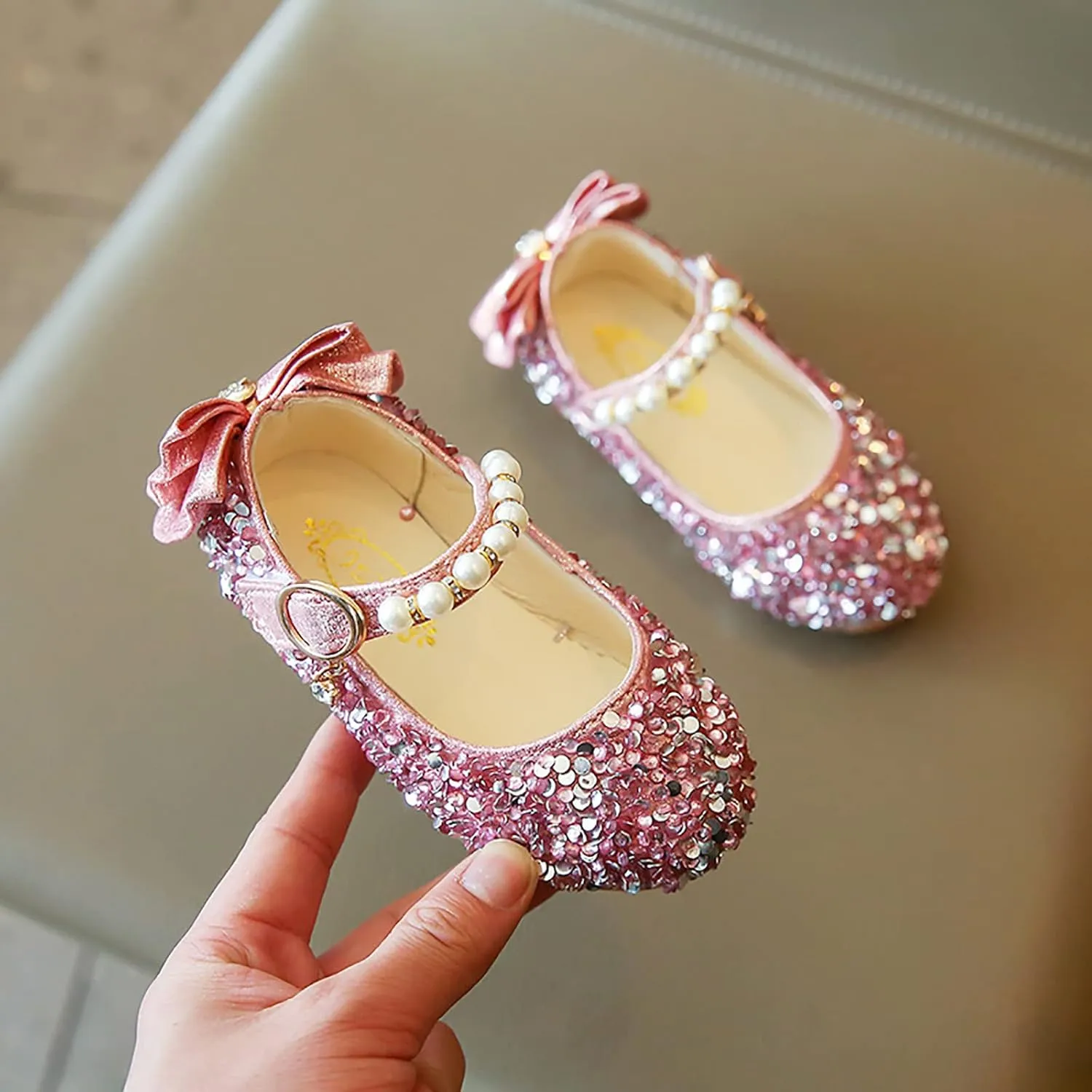 Girls Dress Shoes Mary Jane Wedding Flower Bridesmaids Flats Glitter Princess Shoes for (Toddler/Little Kid/Big Kid)