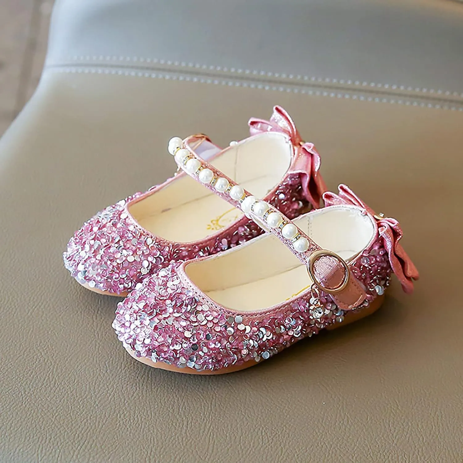 Girls Dress Shoes Mary Jane Wedding Flower Bridesmaids Flats Glitter Princess Shoes for (Toddler/Little Kid/Big Kid)