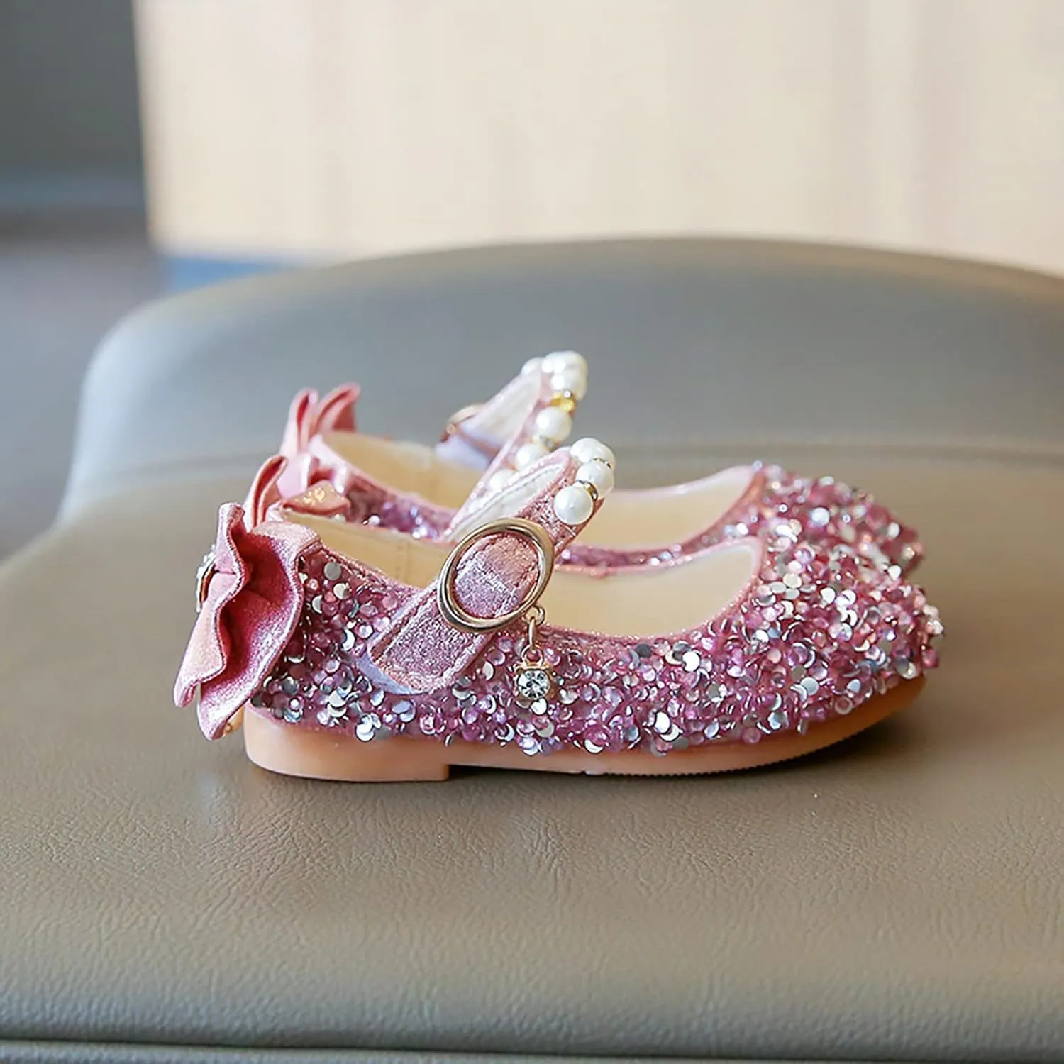Girls Dress Shoes Mary Jane Wedding Flower Bridesmaids Flats Glitter Princess Shoes for (Toddler/Little Kid/Big Kid)