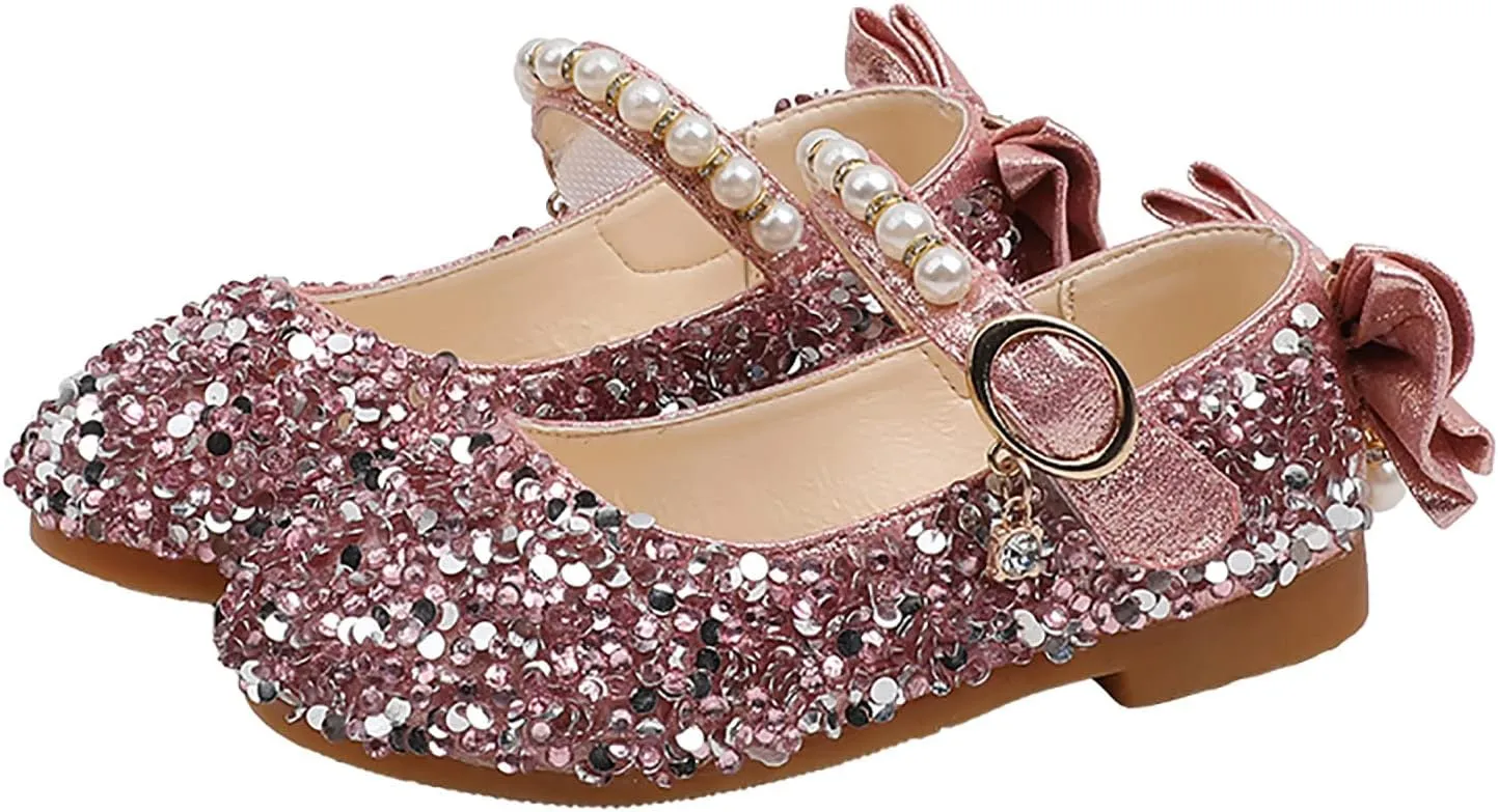 Girls Dress Shoes Mary Jane Wedding Flower Bridesmaids Flats Glitter Princess Shoes for (Toddler/Little Kid/Big Kid)