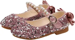 Girls Dress Shoes Mary Jane Wedding Flower Bridesmaids Flats Glitter Princess Shoes for (Toddler/Little Kid/Big Kid)