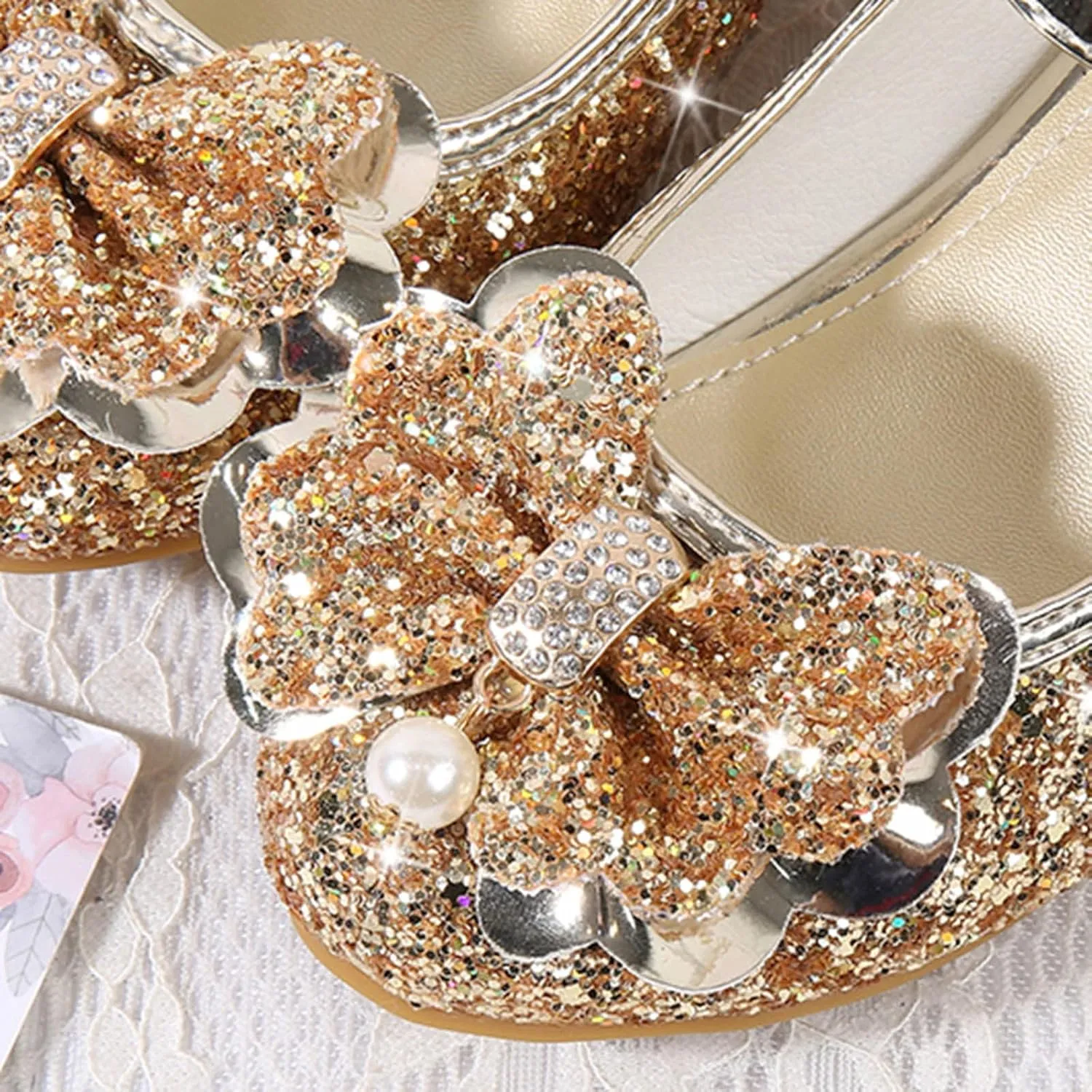 Girls Dress Shoes Princess High Heel Glitter Dance Shoes Wedding Party Sandals for Toddler Little Girl with Crystal (Gold-03#WER, 4.5 Years)