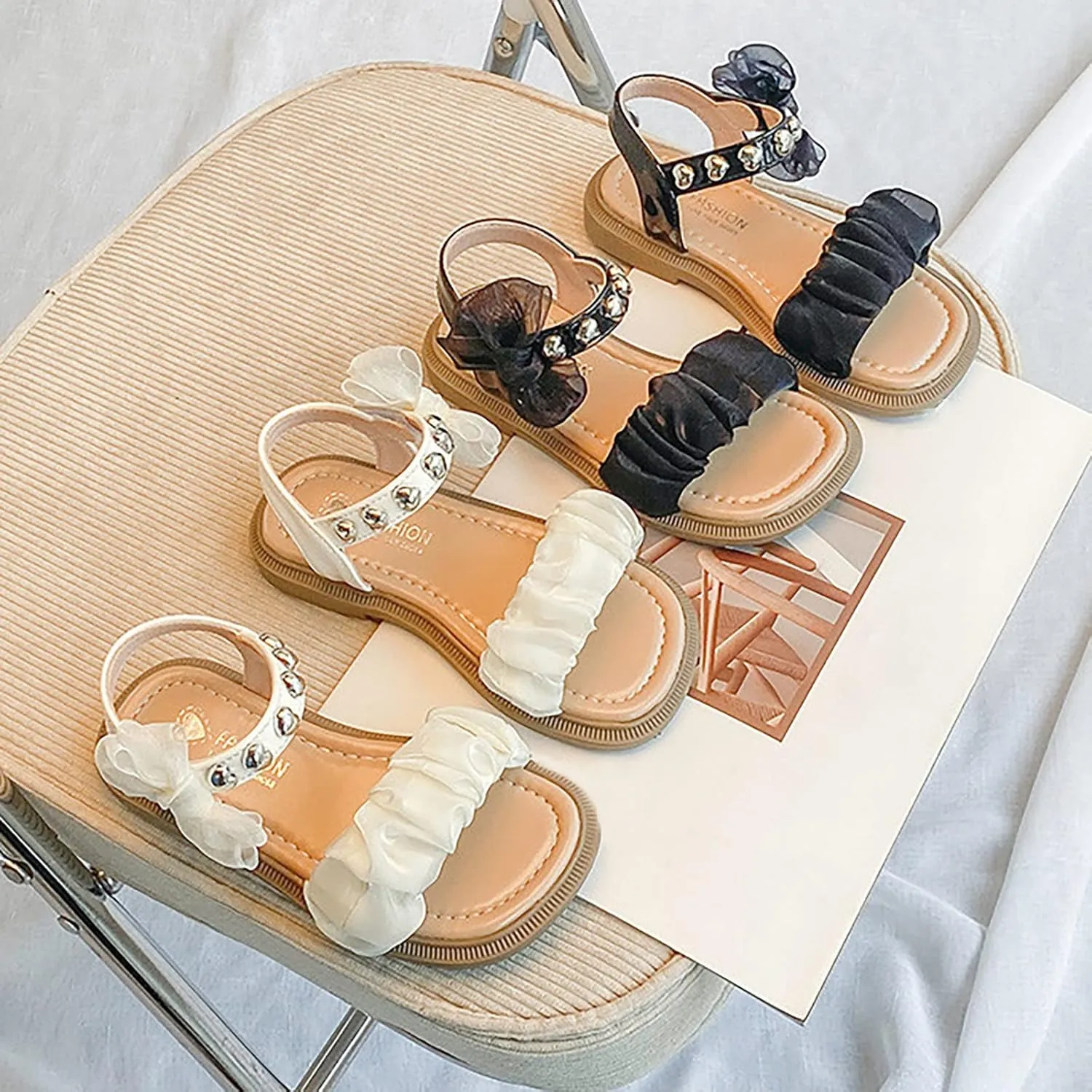 Girls Sandals Open Toe Mesh Design Sandals Bowknots Flat Sandals Summer Dress Shoes Baby Girl Sandals 3-6 Months