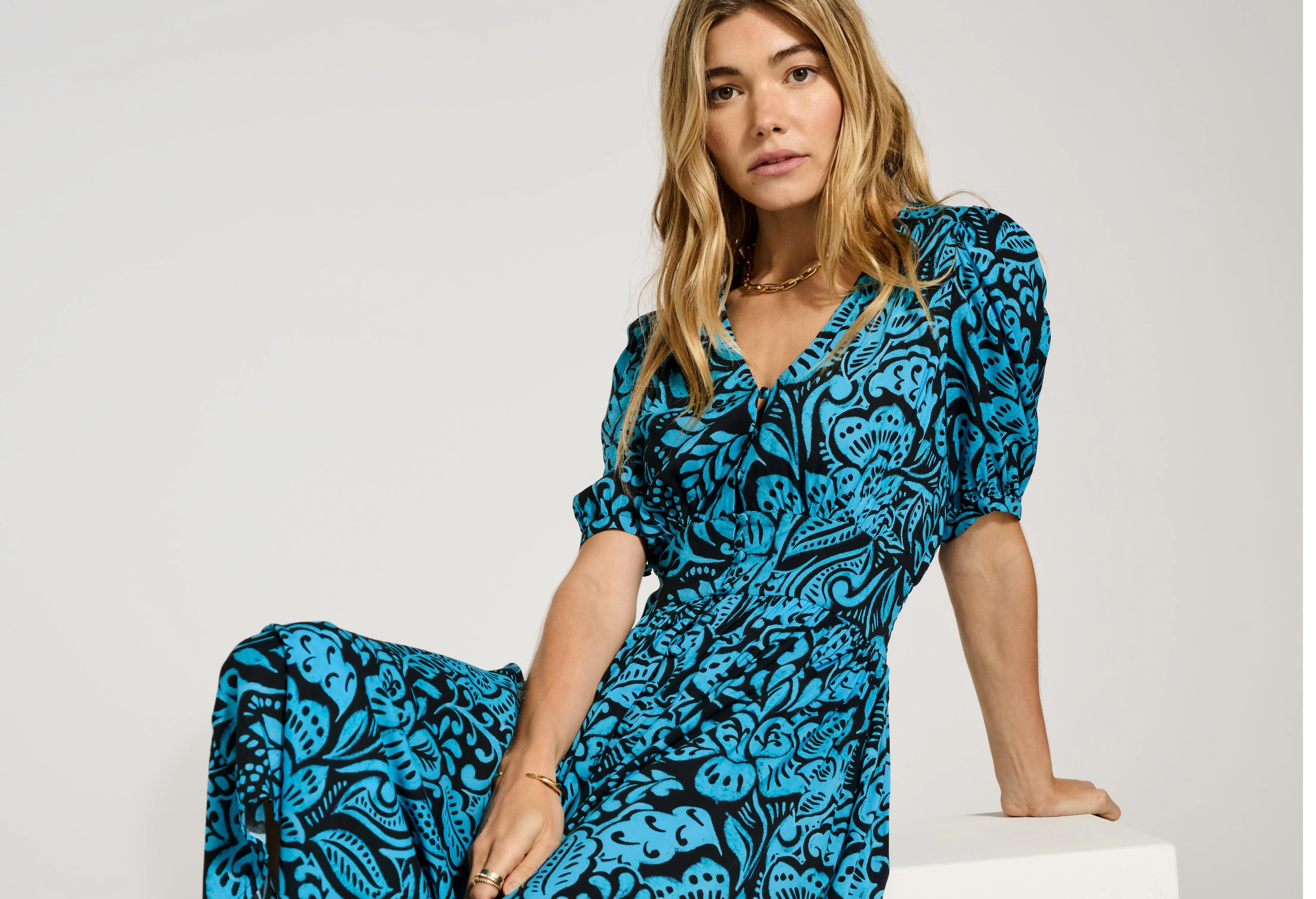 Holly LENZING™ ECOVERO™ Dress | Blue Stencil