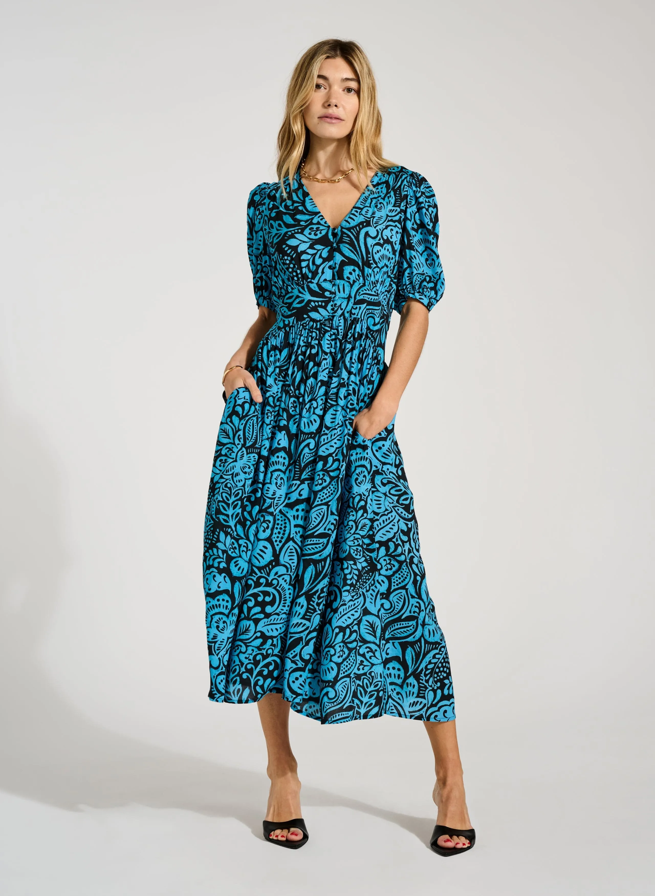 Holly LENZING™ ECOVERO™ Dress | Blue Stencil