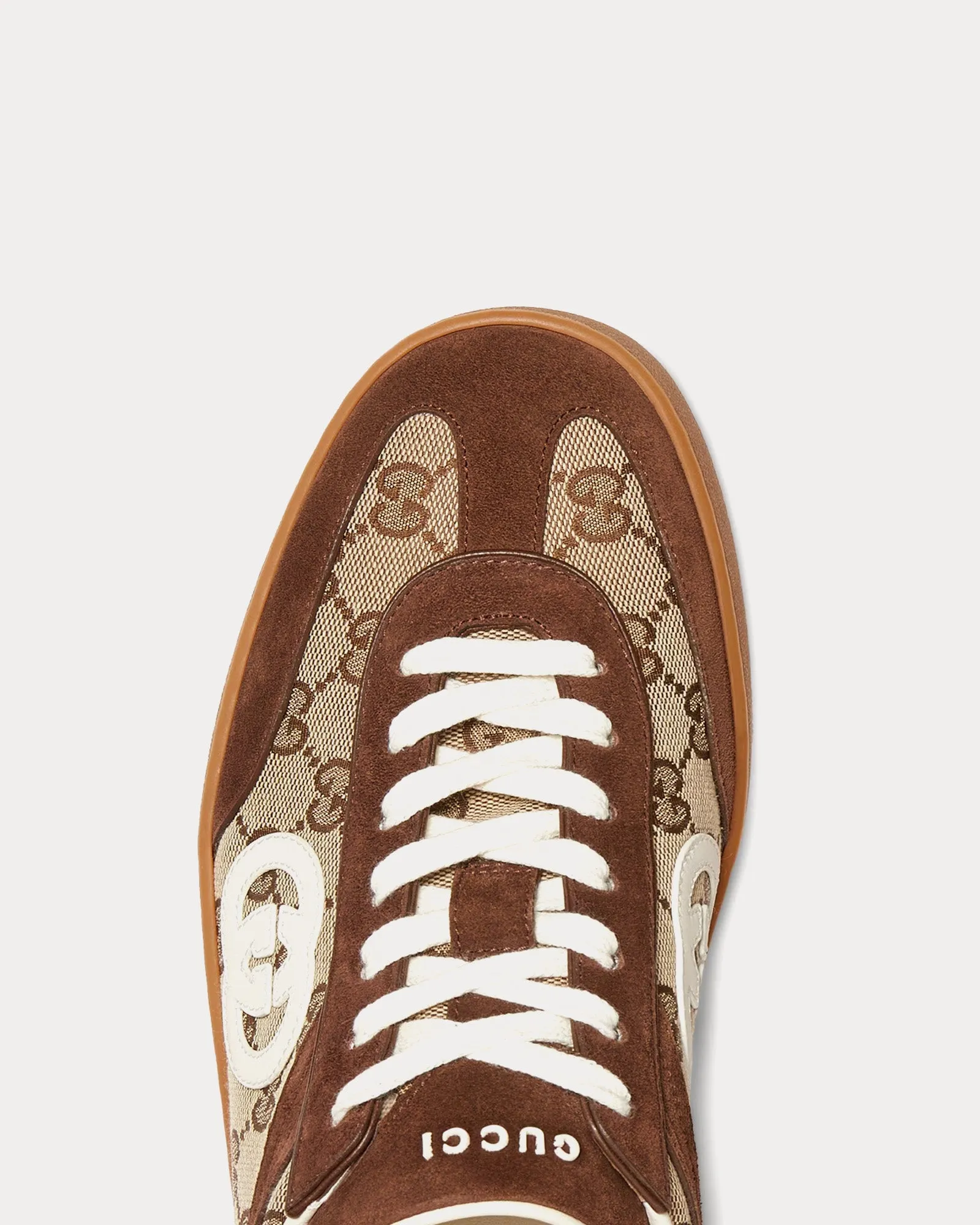 Interlocking G Suede with GG Canvas Dark Brown Low Top Sneakers