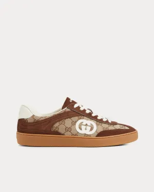 Interlocking G Suede with GG Canvas Dark Brown Low Top Sneakers