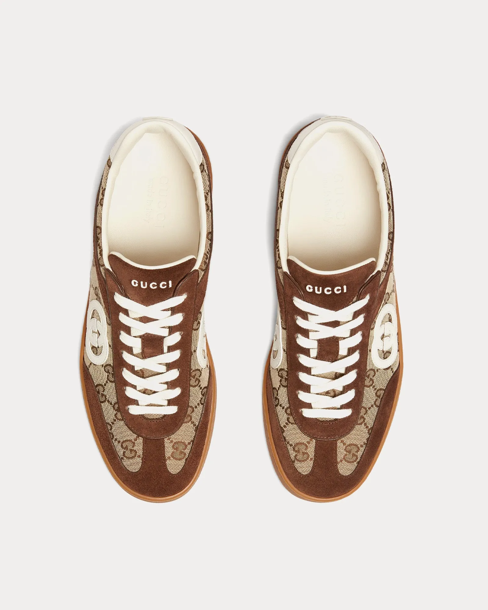 Interlocking G Suede with GG Canvas Dark Brown Low Top Sneakers