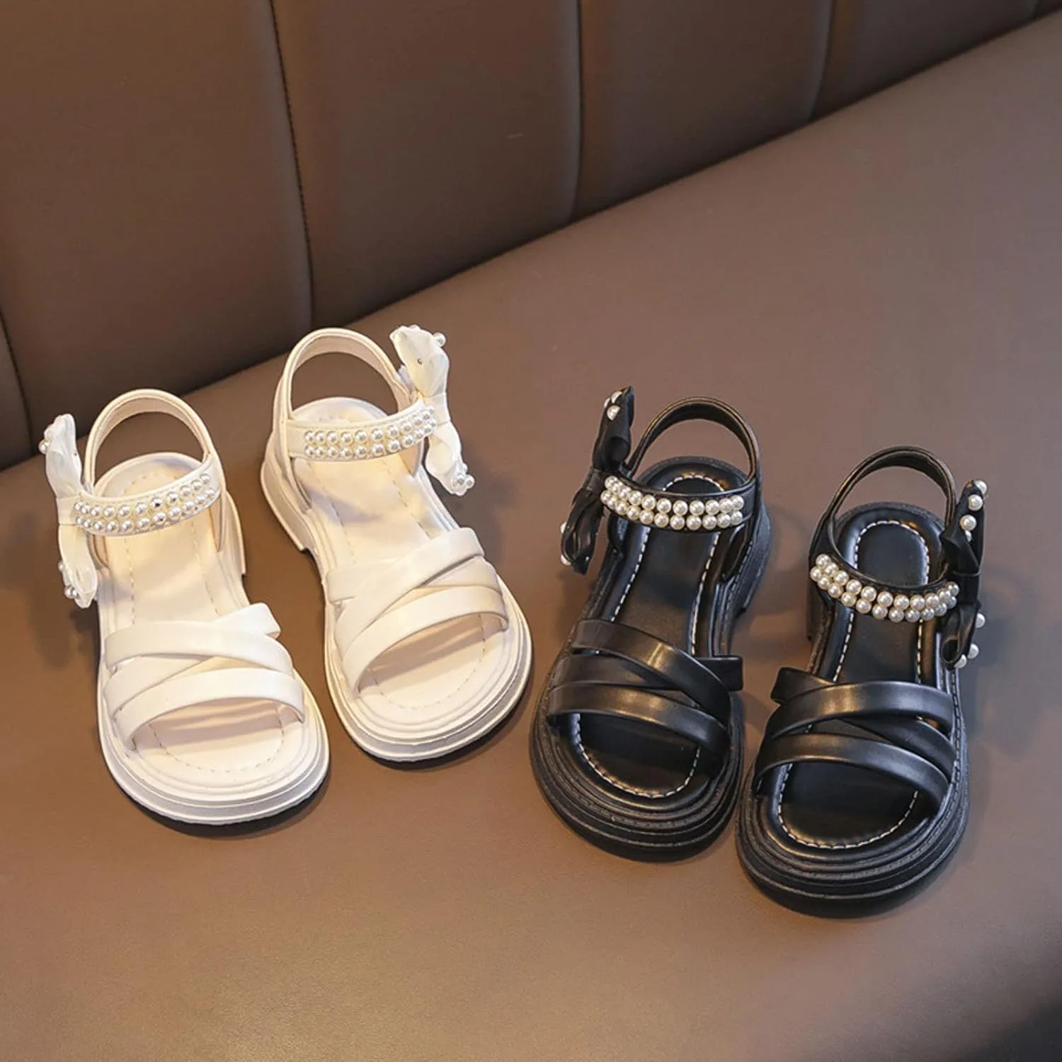 Kids Wedding ay Sandals Cute Pearl Open Toe Sandals Toddler Baby Girls Summer Light-Weight Flat Shoes with Bow