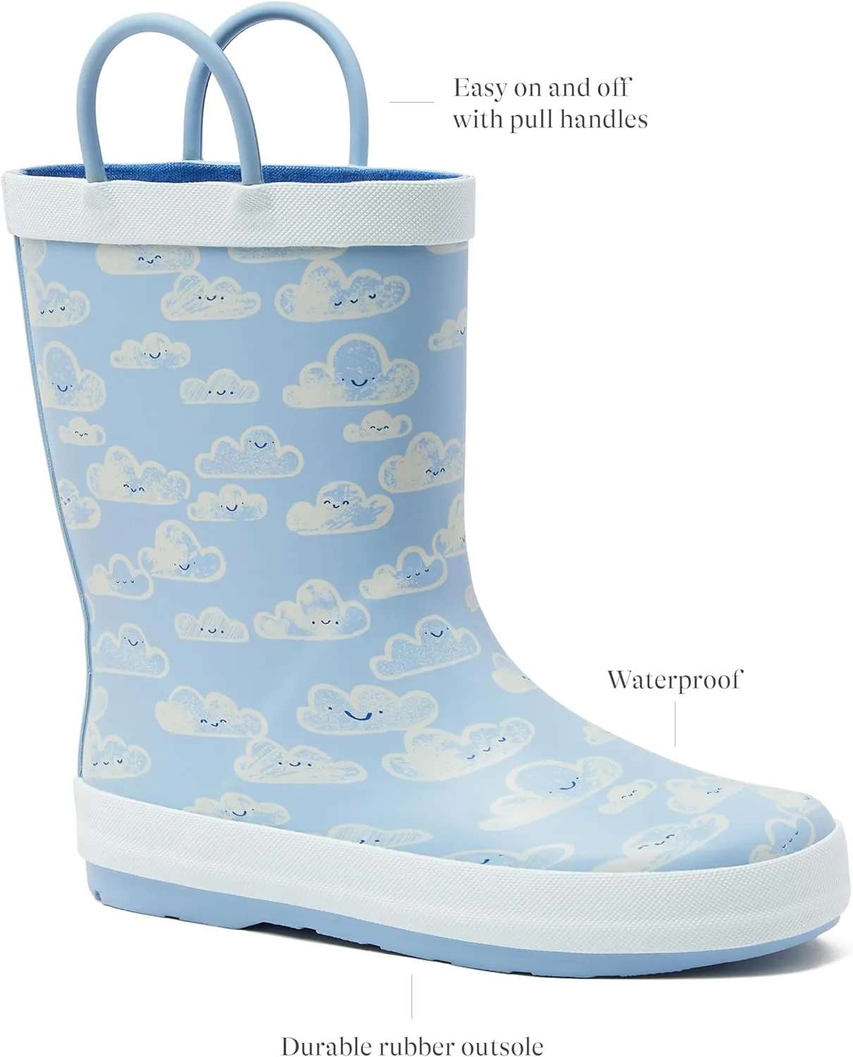 Lands' End Boys and Girls Waterproof Boots Kids and Toddler Rain Boots - Girls and Boys Rubber Rain Boots Kids Size 5 Toddler to 7 Big Kid, Slip On Girls and Boys Rain Boots with Handles