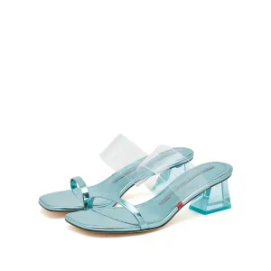 Light Blue Metallic Strap Heeled Mules