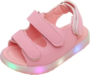 Light Up Toddler Sandals Baby Boys Girls Non Slip Open Toe Outdoor Beach Shoes Slip On Adjustable Strap Sneakers