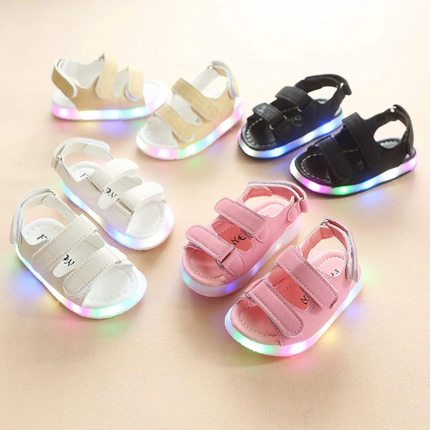 Light Up Toddler Sandals Baby Boys Girls Non Slip Open Toe Outdoor Beach Shoes Slip On Adjustable Strap Sneakers
